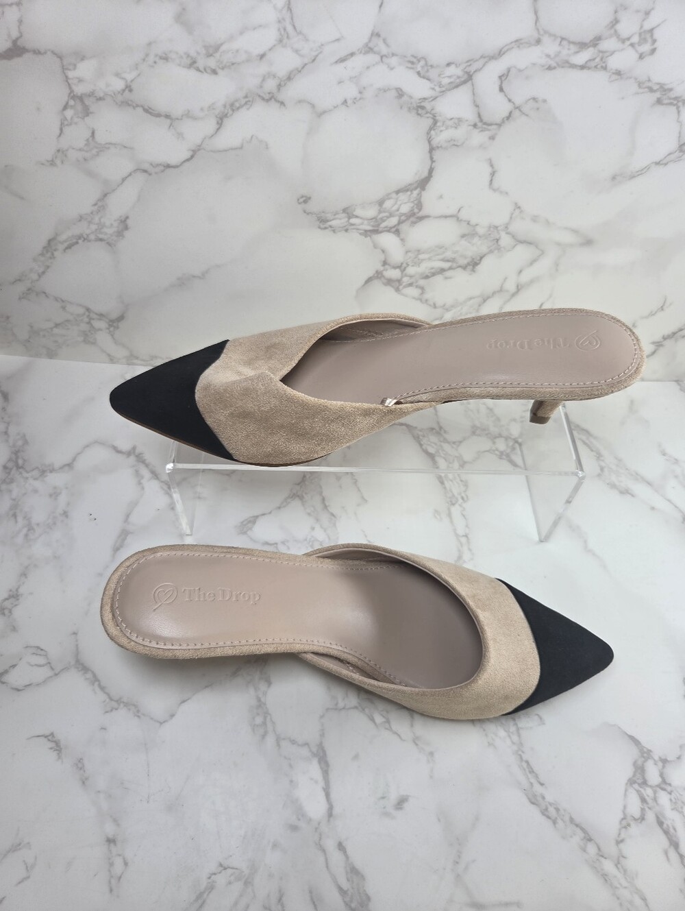 Two-Tone Pointed Toe Mule in Beige and Black(B52)